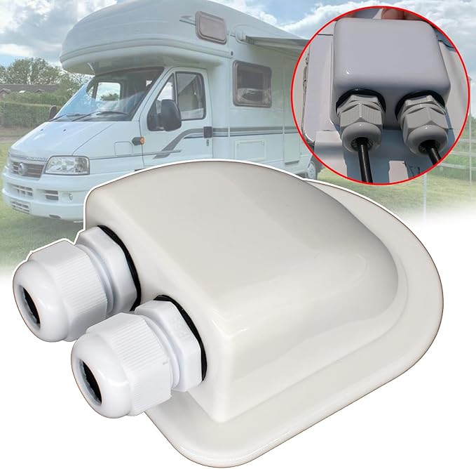 AUTOXBERT IP68 Weatherproof Solar Cable Entry Gland Solar Panel Wire Box RV Roof Top Junction Box Solar Double Cable Through Entry Housing for RV Marine Boat Caravan Campervan Travel Camper Van