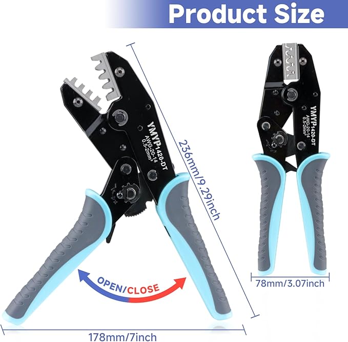 Deutsch Crimp Tool Open Barrel Size 16,20 Crimper (YF-1420DT WG) for 20-14AWG Deutsch DT DTM Connector Kit Stamped Formed Contacts