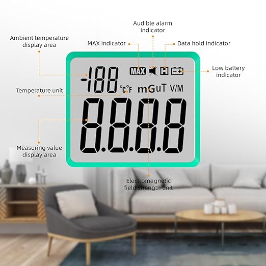 EMF Meter, EMF Detector, EMF Tester Digital LCD, Electromagnetic Radiation Detector for Outdoor, Home, Office, Ghost Hunting, Audible Alert, Indicator Lights