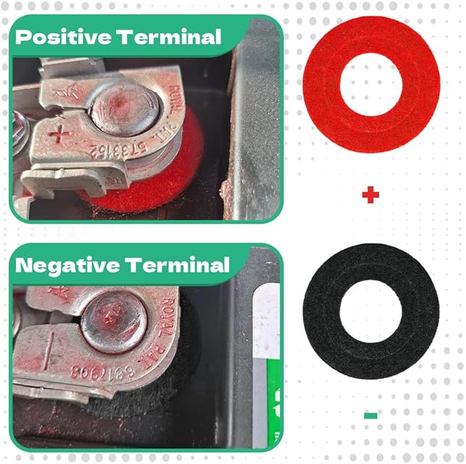 8PCS Battery Terminal Anti Corrosion Washers Fiber, Battery Terminal Protector, 4 Red & 4 Green Battery Terminal Protector for Protecting Battery Terminal, Universal Accessories (Red+Black, 12PCS)