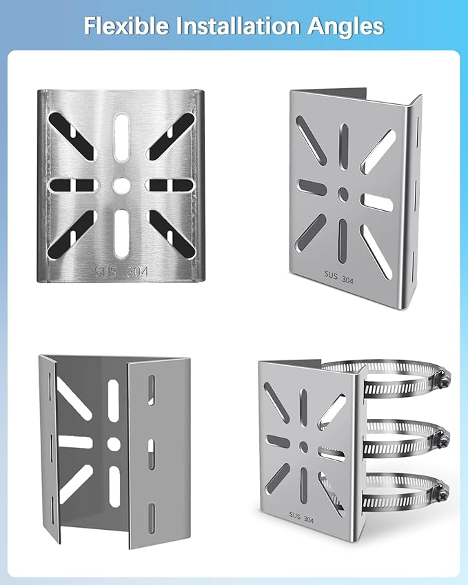 Universal Vertical Pole Corner Mount Bracket for Security Camera, Stainless Steel Pole Mount Adapter with 4 Loops, CCTV Cameras Mounting Brackets