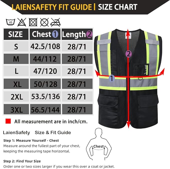Reflective Safety Vest for Men Women with Multiple Pockets Mesh High Visibility Construction Work Vest,Meets ANSI/ISEA Standards(EK1-178-Black-S)