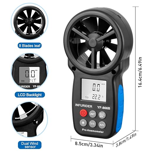 Anemometer Handheld, INFURIDER CFM Meter, Digital Wind Speed Meter, HVAC Air Flow Meter with Temperature and Wind Chill, Anemometer with Backlight and Max/Min