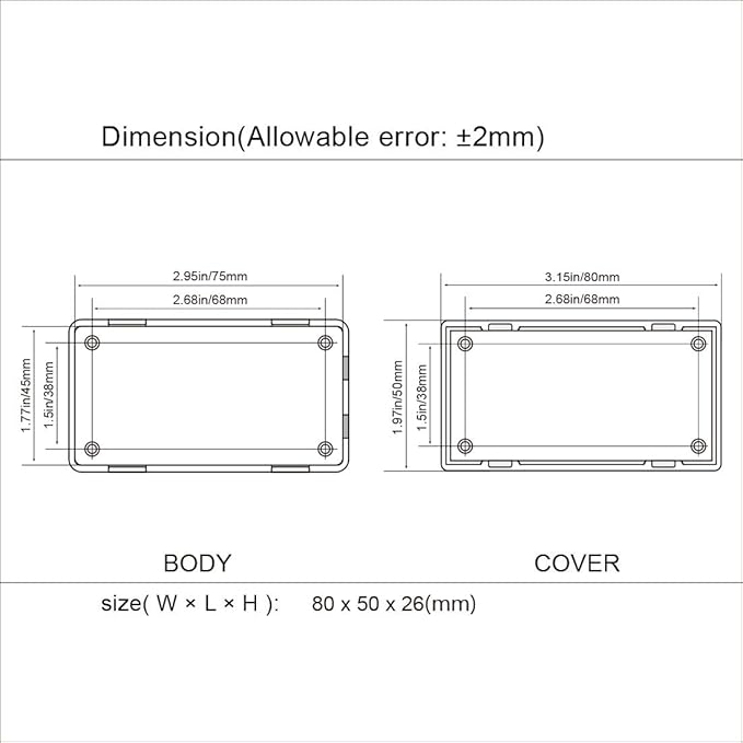 LeMotech 5 Pieces Plastic Project Boxes Junction Case for Electronic Project, Black 3.1 x 2.0 x 1.0 inch (80 x 50x 26 mm)