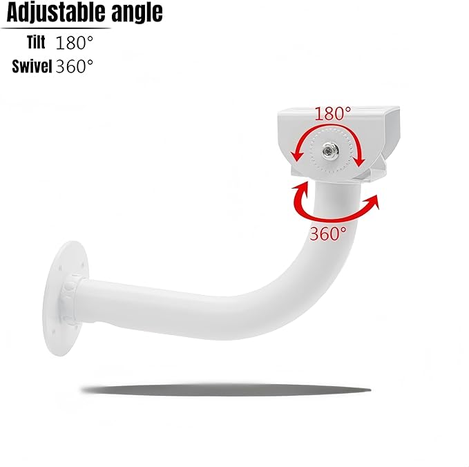 J-Shaped Aluminum Wall Mount with Cable Management Hole & L-Shaped Adapter - Duckbill Design (180° Tilt/360° Swivel) for CCTV Dome/IP Cameras, Space-Saving Indoor/Outdoor Use