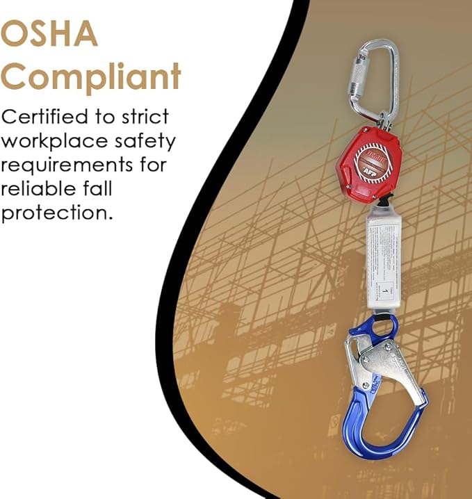 AFP Demon 6 Foot Single Web Leg Self Retracting Lifeline Safety Yoyo, Shock Pack Absorber, Aluminum Rebar Pelican Hook & Steel Carabiner Fall Protection Arrest Limiter SRL | OSHA & ANSI Rated