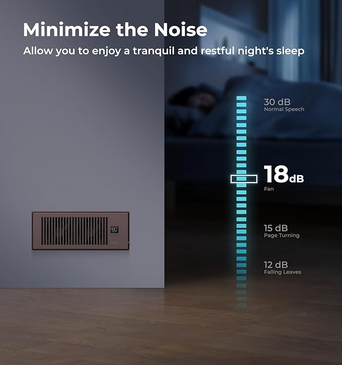 VELLEE Quiet Register Booster Fan Fits 4" x 12" (DUCT OPENING CUTOUT), 10-Speed Smart Heating Cooling AC Vent Booster Fan w/Remote Control & Thermostat Control (Bronze) - Corded
