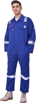 Flame Resistant FR Hi Vis Coveralls for Men NFPA 2112 Complied 7oz Overall for Men Reflective Tape 6 Pockets Coverall