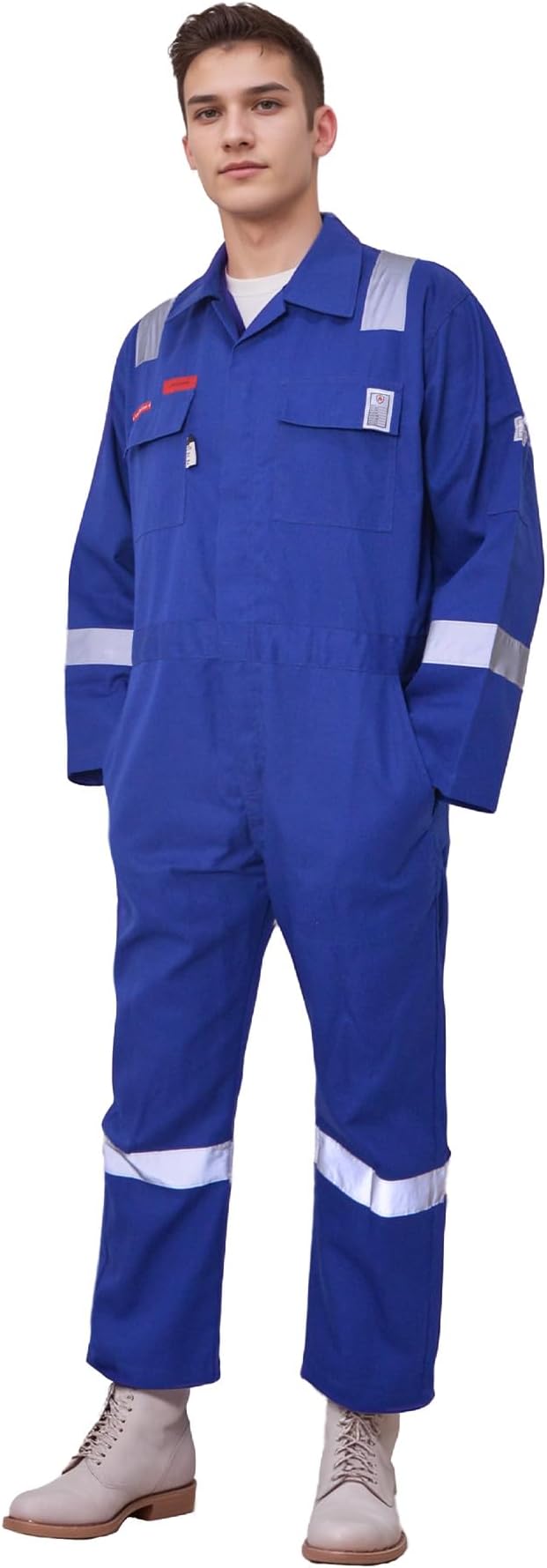 Flame Resistant FR Hi Vis Coveralls for Men NFPA 2112 Complied 7oz Overall for Men Reflective Tape 6 Pockets Coverall