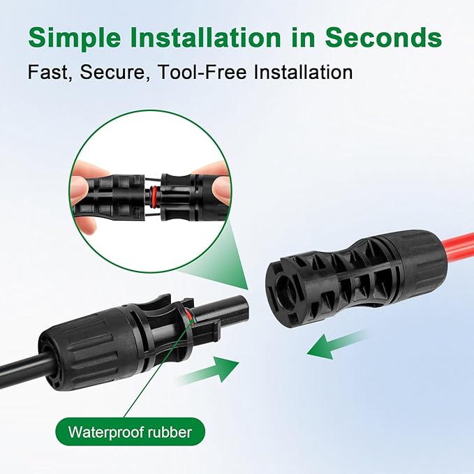 Solar Extension Cable 8AWG 50FT 2-Pack (Red + Black), PV Wire with Male/Female Solar Connectors, Weatherproof Solar Panel Wire for RV, Boat, Inverter, Off-Grid Systems