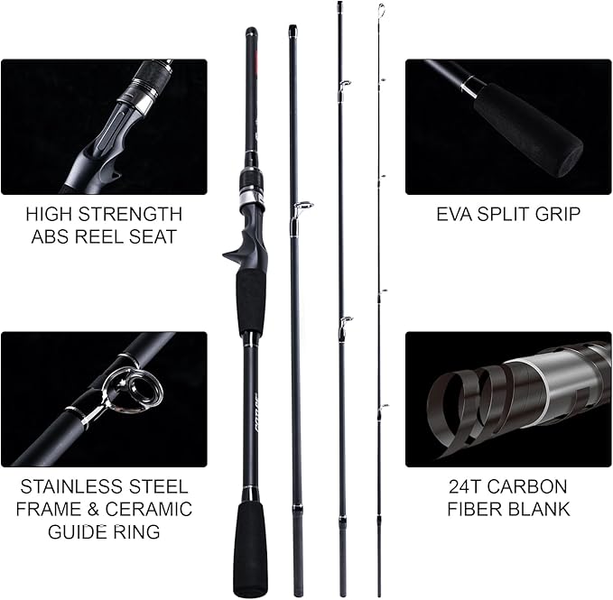 Goture Travel Fishing Rods, 4 Piece Fishing Pole with Case/Bag, Casting/Spinning Rod,Ultralight Fishing Baitcasting Rod 7ft for Saltwater Trout, Bass, Walleye, Pike