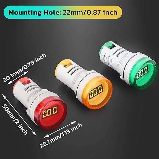 DROK AC Voltage Display, 3pcs Digital LED Display Voltmeter AC 60-500V Voltage Meter Monitor 110v 220v Volt Detetor Green Red Yellow Signal Indicator Light Panel