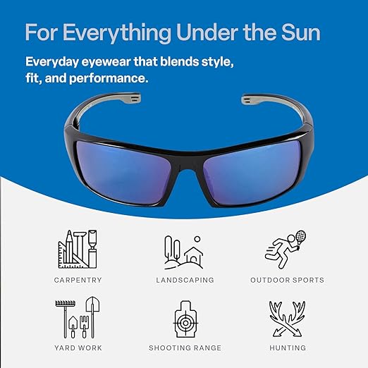 Bullhead Safety Dorado Safety Glasses with Polarized Blue Mirror, Unisex, ANSI Z87, Lightweight and Durable