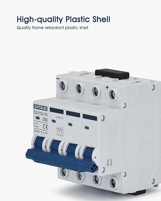 DC Miniature Circuit Breaker, 4 Pole 1000V 25 Amp Isolator for Solar PV System, Thermal Magnetic Trip, DIN Rail Mount DC Disconnect Switch C25
