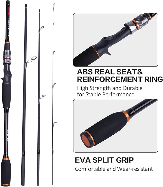 Goture Travel Fishing Rods, 4 Piece Fishing Pole with Case/Bag, Casting/Spinning Rod,Ultralight Fishing Baitcasting Rod 7ft for Saltwater Trout, Bass, Walleye, Pike