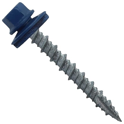 Metal ROOFING SCREWS: (250) 10 x 1-1/2" Gallery Blue Hex Head Sheet Metal Roof Screw. Self starting metal to wood siding screws. EPDM washer. Colored head