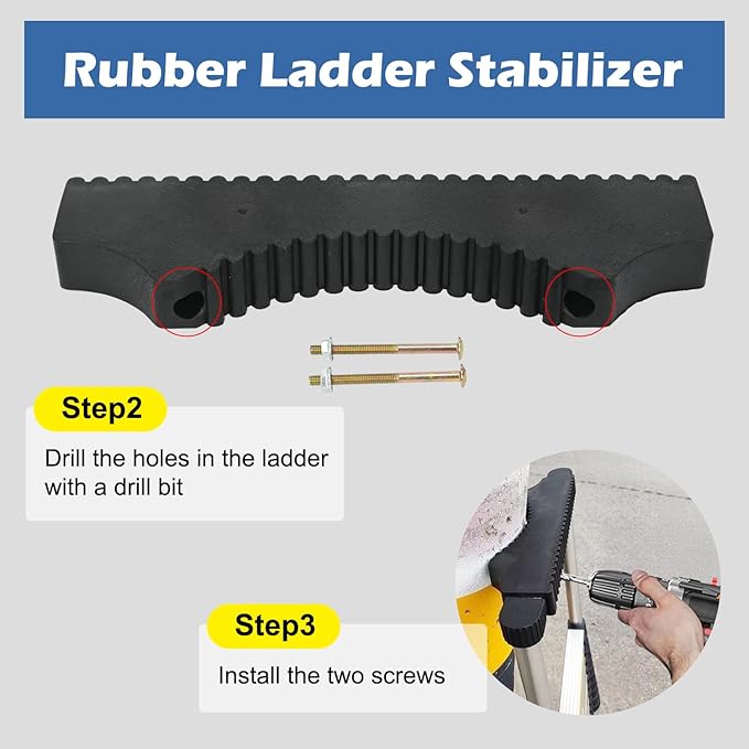 Rubber Steep Ladder Accessory Large Ladder Stabilizer with Strap and Screws Ladder Poles Non-Slip Mat for Telescopic Ladder, Single Straight Ladder, Engineering Ladder, Enhance Stability