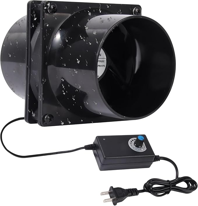 4.72" 12V Exhaust Duct Fan Kits with 4" Dual Duct Flanges Adapters Variable Speed Controller Small Inline Smoke Extractor Fan for DIY 3D Printer Enclosure Laser Engraver Soldering Small Grow Tents
