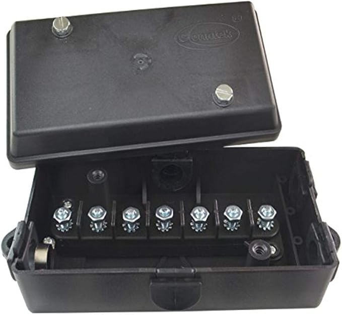 Conntek 10000-BX Trailer 6 or 7 Pole Heavy duty tough Junction Box, Black