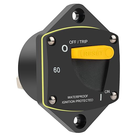 GLOSO Circuit Breaker Switches Manual Reset Waterproof Audio Radio Solar System Boat Truck Marine Automotive Stud 5/16“ Panel Mount 60A