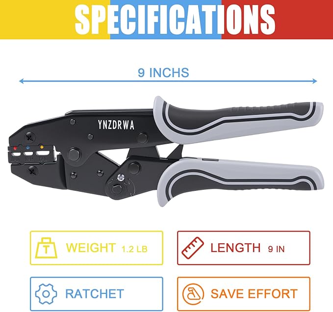 Crimping Tool for Heat Shrink Connectors, Upgraded Wire Crimper Tool, Ratcheting Wire Terminal Crimper - Crimping Pliers - Ratchet Terminal Crimper for 10 to 22 AWG Wire