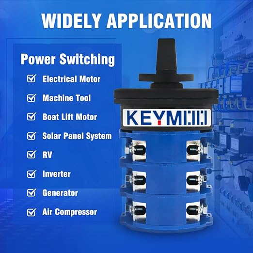 KEYMOO 125A Rotary Changeover Switch, 660V 3 Position 3 Phase 12 Terminals,2- Way 3NO 3NC Universal Selector Switch 125/D303.3