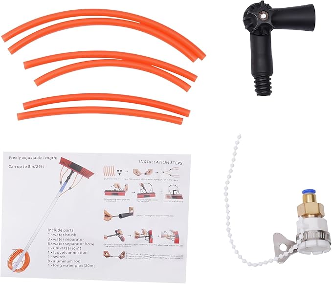 Water Fed Pole Kit, 24ft Length Water Fed Brush w/4.92-23.62ft Adjustable Telescopic Pole & 26.9ft Hose, Aluminum Alloy Outdoor Window Cleaner for Caravan Solar Panel Deck