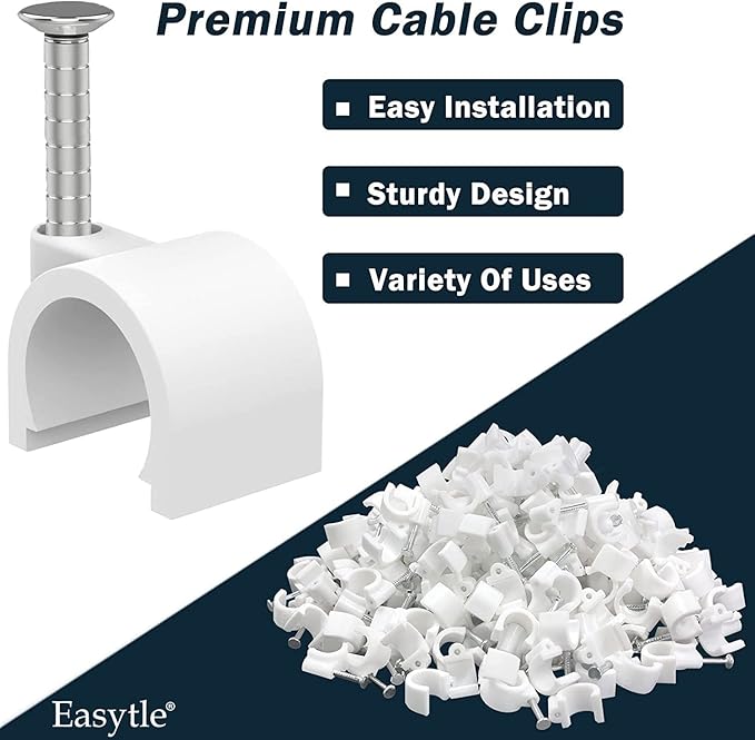 Cable Clips 10mm Nail in Cable Holder Clip 100 Pcs Wire Clips Speaker Tacks for Cords Coax Clamps Ethernet Cord Tacks RG6 RG59 CAT6 RJ45 Wall Wire Organizer