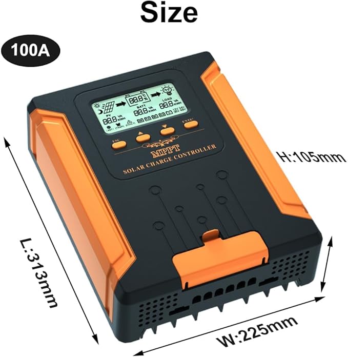 120A 180V MPPT Solar Charge Controller 12V/24V/36V/48V Auto, Heat-Dissipating Metal Housing, Dual Fans, and LCD Display, for LiFePO4, Gel, Lithium, SLD, FLD, and Ternary Battery