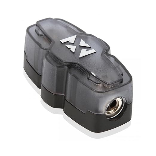 NVX XMANL04 1/0 or 4 Gauge ANL/Mini-ANL Inline Fuse Holder – Solid Brass with Satin Chrome Finish – High-Temp Polycarbonate Housing – Car and Marine Audio Protection