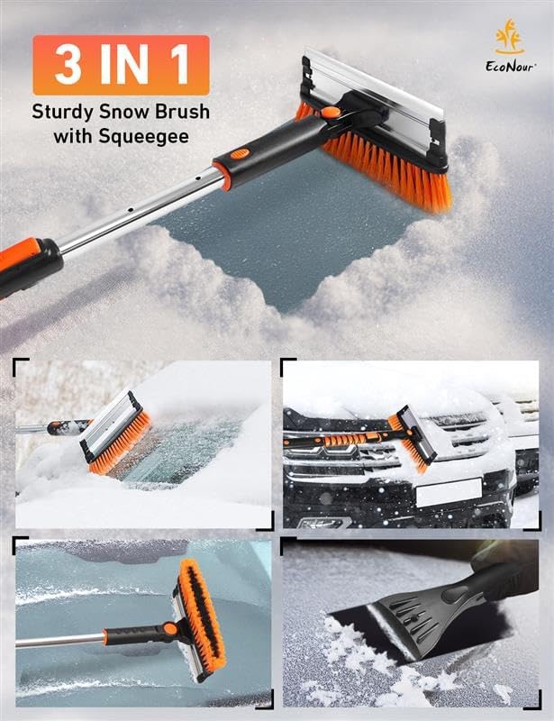 EcoNour 55" Telescopic Snow Brush and Ice Scraper for Car Windshield & Windows | 270° Rotating Snow Broom with Squeegee | Extendable Snow Removal Brush for SUV, Truck, and Car
