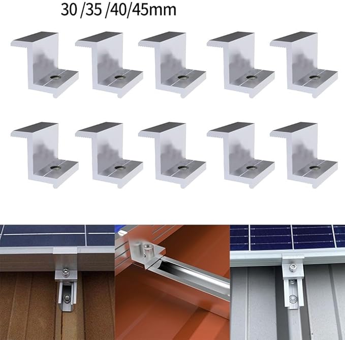 10 Pcs Adjustable Solar Panel Mount End Clamp, Solar Panel Attachment Mounting Bracket Roof Mount End Clips, Solar End Clamp Solar Panel Mounting Z Bracket Clamps(40mm)
