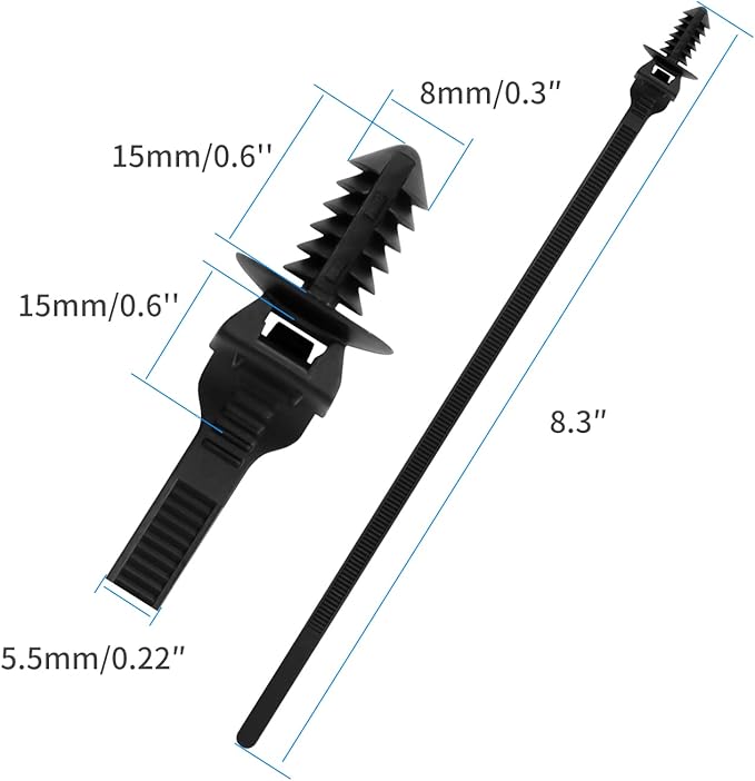 XINGO 100PCS Fir Tree Nylon Push Mount Zip Ties, Heavy Duty Wire Ties, 2 in 1 Self Locking UV Resistant Assortment for Indoor Wire Tying (8.3"x0.22")