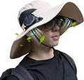 Solar Fan Hat with 2 Removable Fans, Wide Brim Sun Hat USB & Solar Powered for Outdoor Fishing, Camping, Hiking, Gardening, UPF 50+ Sun Protection, Desert Sand