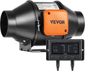 VEVOR Inline Duct Fan, 4-Inch 205 CFM with Temperature Humidity Controller, Quiet EC-Motor Ventilation Exhaust Fan for Cooling Booster, Grow Tents, Hydroponics