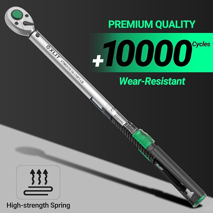 1/2-Inch Drive Click Torque Wrench, ±3% Accuracy, 72-Tooth Ratchet, 10-170 ft-lb/13-230 Nm, CR-V Steel, Pro Automotive & Motorcycle Repair Tool with Portable Case