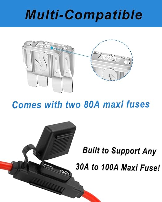 2 Pack Inline Maxi Fuse Holder - 6 AWG 12V Automotive Blade Fuse Holders with 2 Pcs 80 AMP Maxi Fuses