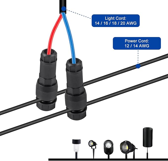 20PACK Low Voltage Waterproof Replacement Landscape Light Cable Connector 12-20 Gauge Wire Connectors for Landscape Lighting Path Lights