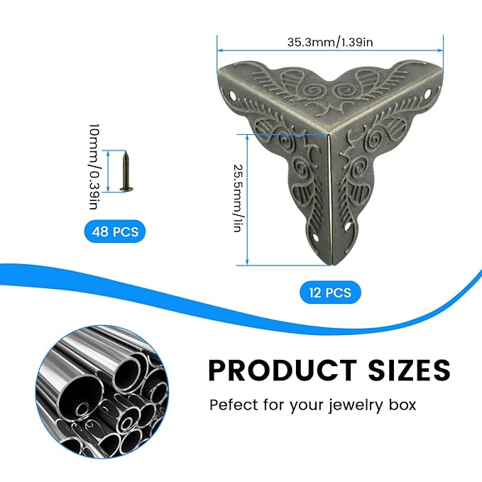 SDTC Tech 12 Pack Furniture Corner Protector 1" x 1" Antique Bronze Triangle Edge Decorative Metal Corner Guard for Storage Box Jewelry Case Cabinet Coffee Table Wooden Chest etc.