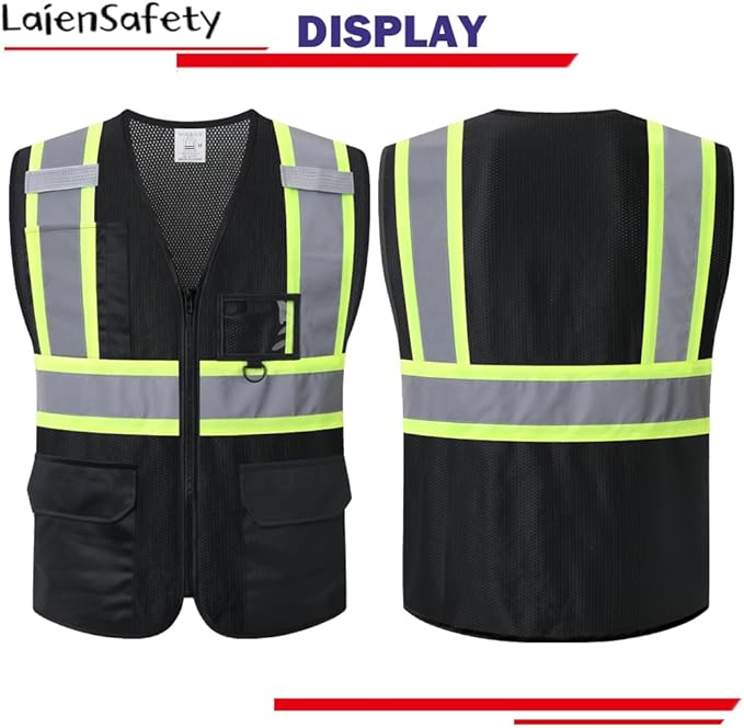 Reflective Safety Vest for Men Women with Multiple Pockets Mesh High Visibility Vest Hi Vis Construction Work Vest,Meets ANSI/ISEA Standards(EK1-178-Black-3XL)