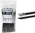 Kable Kontrol Black Metal Zip Ties - 8" Inch Long 100 Pcs, 200 Lbs Tensile Strength, Polyester Coated 304 Stainless Steel Cable Ties UV & Chemical Resistance, for Indoor & Outdoor Use