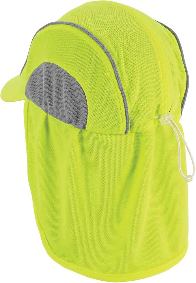 Ergodyne Chill Its 6650 Baseball Cap, Hat with Neck Shade, Sweat Wicking, High Visibility ,UPF 50+ protection, Lime