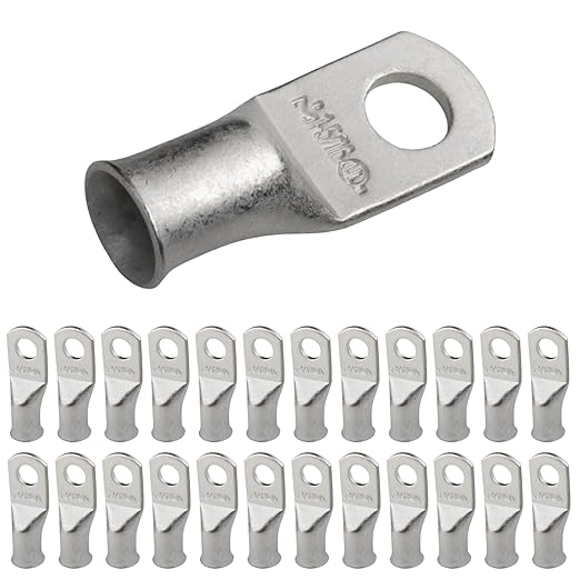 SELTERM 25pcs 1 AWG 5/16" Stud Marine Grade Tinned Copper Battery Cable Lugs, 1 Gauge Ring Terminals, UL Wire Lugs Electrical Cable Ends, Terminal Connectors