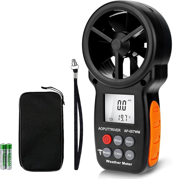 Digital Anemometer Barometer Pressure Gauge for Wind Speed Temperature/Humidity/Dew Point/Wind Chill/Altimeter Barometer with Backlight MAX MIN AVG AP-007WM
