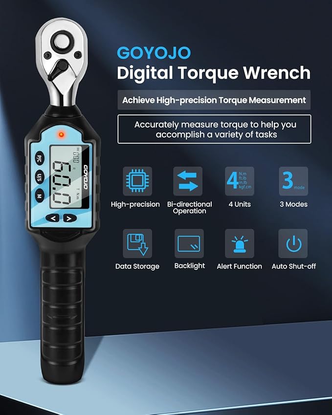 GOYOJO 1/4 In Digital Torque Wrench 0.74-7.37 ft-lb/1-10Nm High-Precision Durable Tool for Bicycles, Motorcycles, Home Appliances, and DIY Projects ±2% High Accuracy