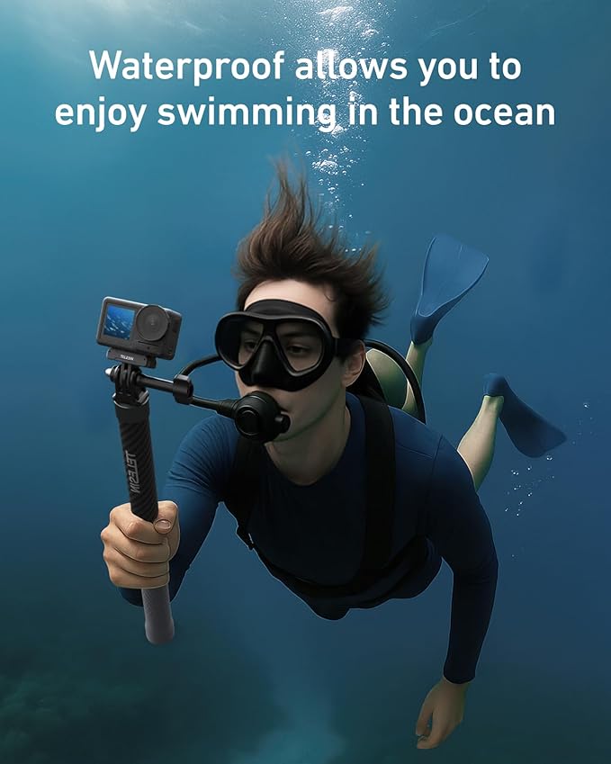 TELESIN Selfie Stick Long Pole Invisible for GoPro (120cm/47.2in), Carbon Fiber Waterproof Extension Monopod for GoPro 13 12 11 10 DJI Osmo Nano Action 6 5 Pro 4 Pocket 3 Insta360 X5 X4 GO3 Ace Pro 2