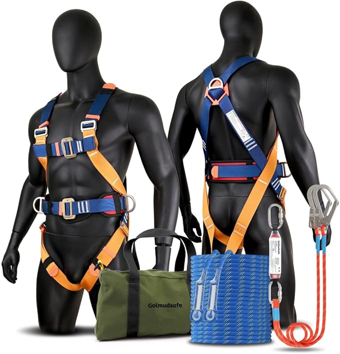 Safety Harness Fall Protection Kit,Full Body Roof Harness for Construction,Heavy-Duty Harness with Safety Rope