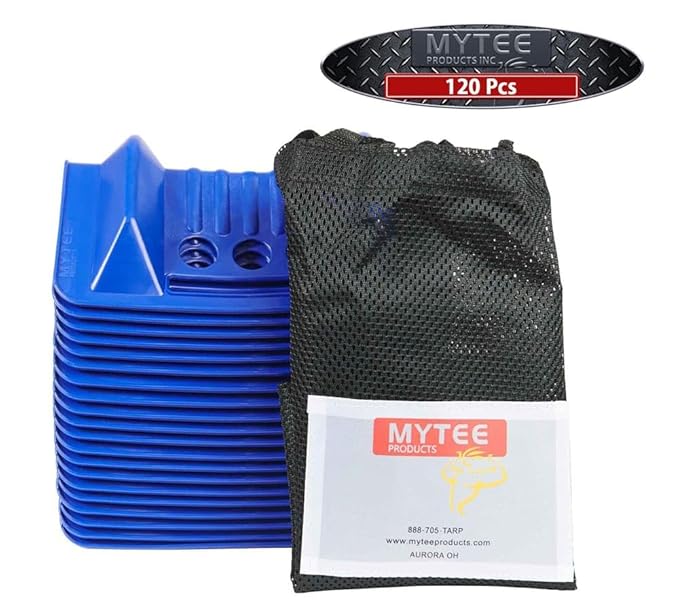 Mytee Products (120 Pack) 4" x 4" x 10" Blue Corner Protector V Shaped Flatbed Edge Guards with Carrying Case - Cargo Load Corner Edge Protector and Tie-Down Strap Guard for Flatbed