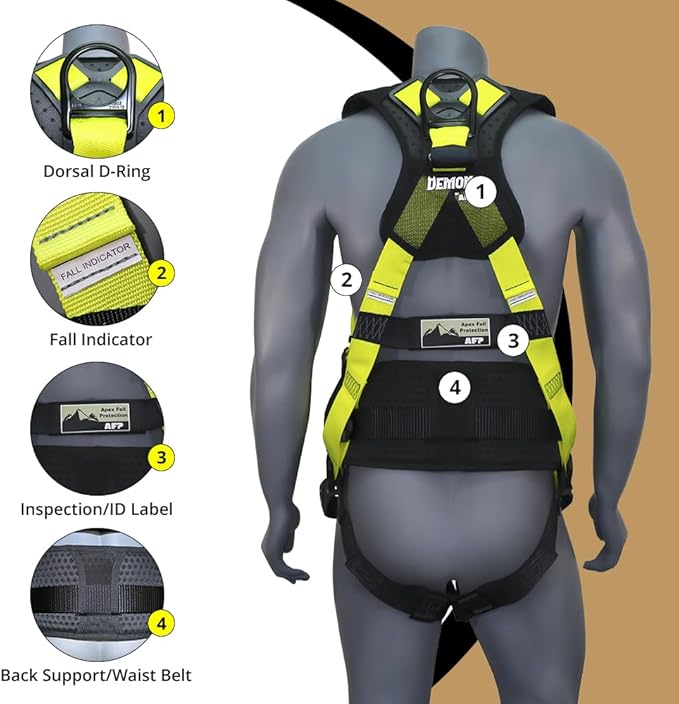 AFP Demon Comfortable Fall Protection Harness Kit – OSHA/ANSI PPE Full Body Safety Harness for Construction Work