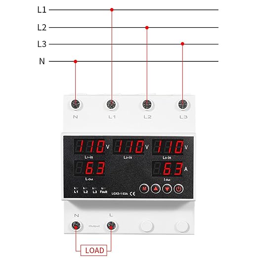 Automatic Transfer Switch 63A 3P4W with LED Display and Adjustable Voltage Protector for Home Generators and Inverters (AC110V)